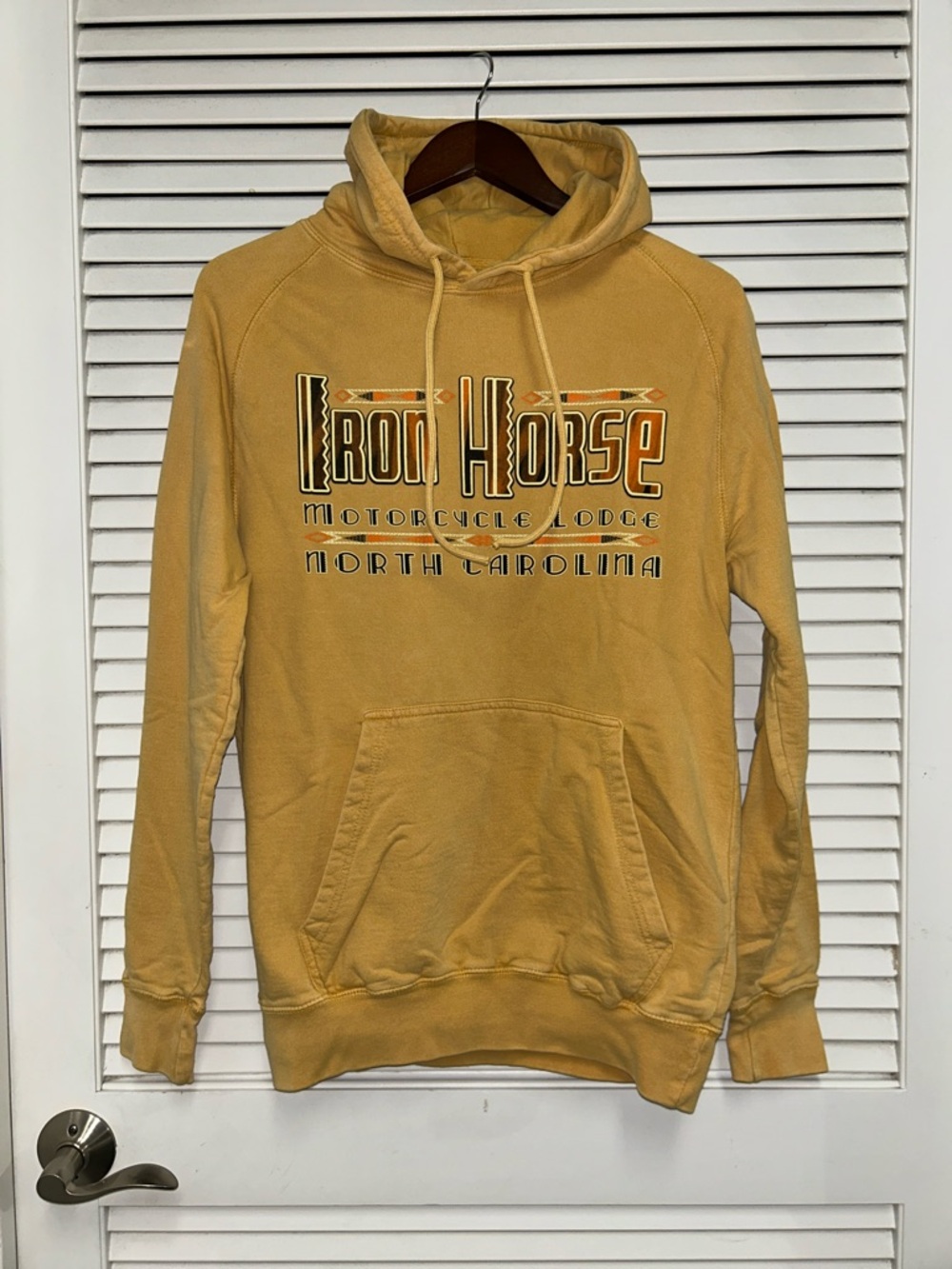 Iron Horse Motorcycle Lodge Hoodie in Gold with Southwestern Design